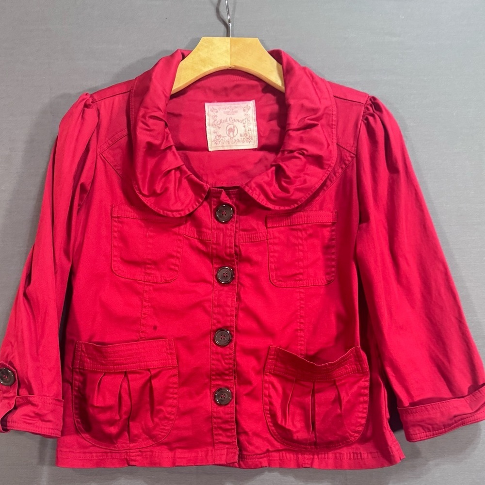 Red Camel Bright Red Ruffled Collar Jacket